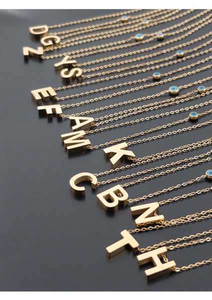 Nazar Boncuklu Harfli Çelik Kolye - Gold Renk fırsatları