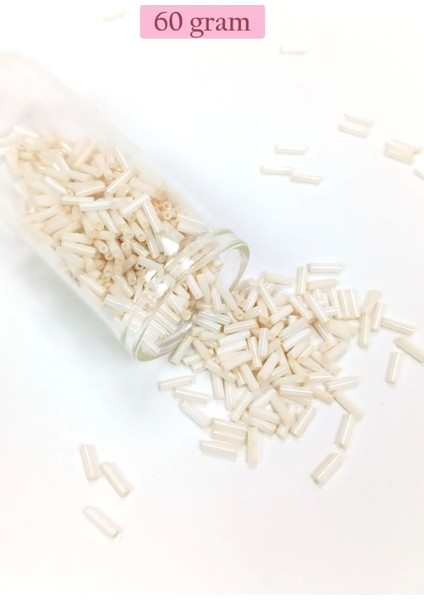 Uzun Boru Kesme Boncuk Çap 2mm Uzunluk 10 mm - 60 Gram - Açık Krem - BNC298