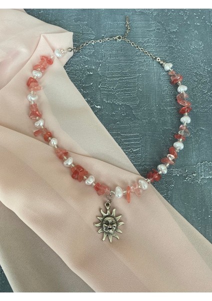Gül Kuvars Kırık Y2K Fairycore Doğaltaş Kolye
