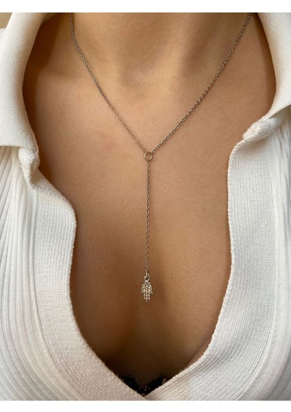 Gümüş Hamsa Charm Dekolte Çelik Y Kolye fiyatları