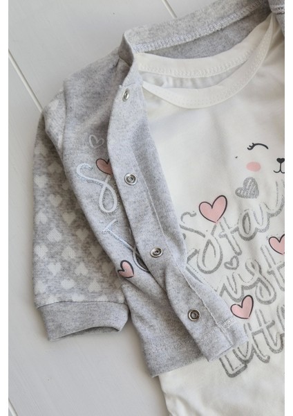 3-9 Ay Kız Bebek Takımı Stay Little Puan 3'lü Hırkalı Gri modelleri