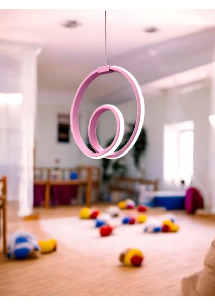 Jojo Çocuk ve Bebek Odası Için Pembe Kasa Beyaz LED Işıklı Avize