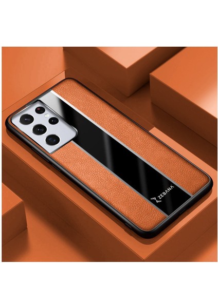 Samsung Galaxy S24 Ultra Uyumlu Kılıf Zebana Premium Deri Kılıf Kahverengi