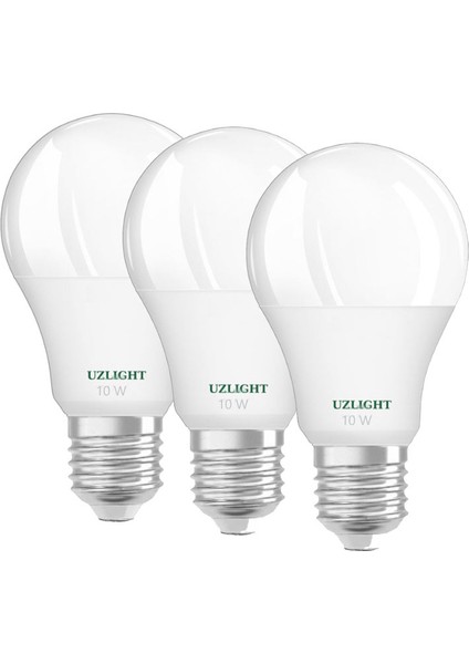 10 Watt Tasarruflu LED Ampul E27 Gün Işığı Işık 3000 Kelvin 3 Adet