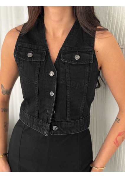 Kot Jeans Yelek - Siyah