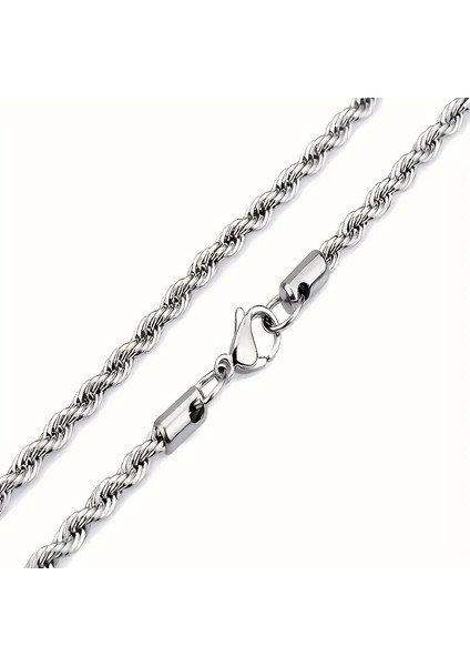 Çelik Bileklik Ince Burgu Zincir Model 3 mm Kalınlık 17 cm Uzunluk 6 cm Ek Gümüş Silver