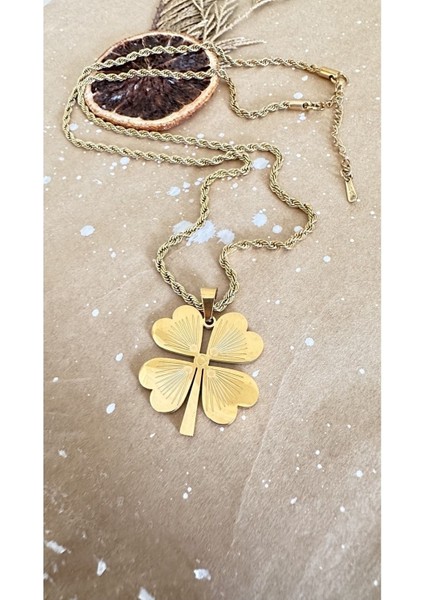 Kararmaz Yonca Kolye Burgu Zincir 60CM Kuyumcu Model Kolye, Kadın Kolye , Gold Yonca Kolye fırsatları