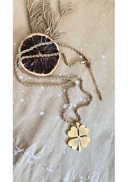 Kararmaz Yonca Kolye Burgu Zincir 60CM Kuyumcu Model Kolye, Kadın Kolye , Gold Yonca Kolye indirimleri