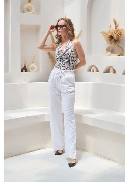 Beli Bağlamalı Cepli Tencel Kumaş Palazzo Pantolon
