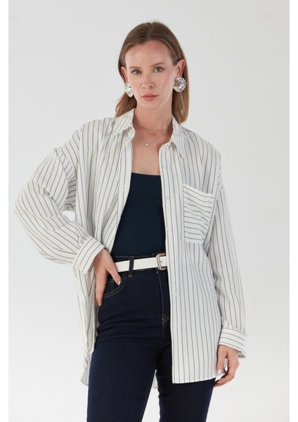 Arkası Uzun Çizgili Cepli Gömlek