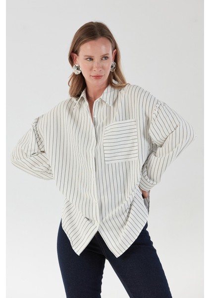 Arkası Uzun Çizgili Cepli Gömlek modelleri