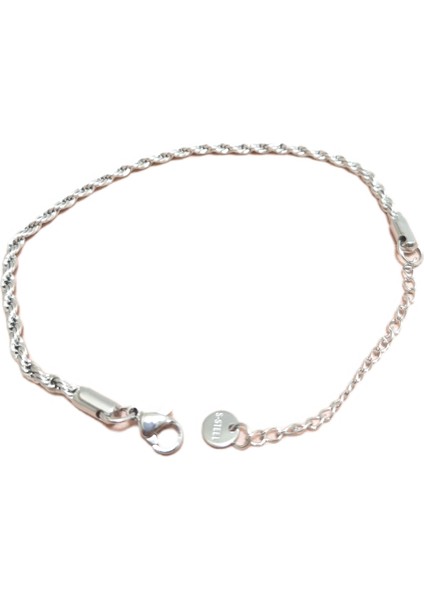 Çelik Bileklik Ince Burgu Zincir Model 4 mm Kalınlık 18 cm Uzunluk 5 cm Ek Gümüş Silver