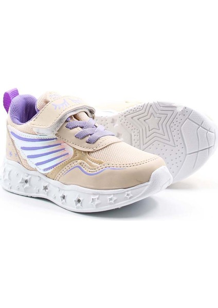Kız Çocuk Lastikli Ve Cırtılı Desenli Işıklı Sneaker Spor Çocuk Ve Bebek Ayakkabısı 141xca058