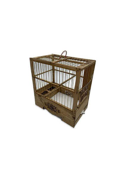 Düz Lüx Oymalı Ahşap Kuş Kafesi 27,5X29X17CM