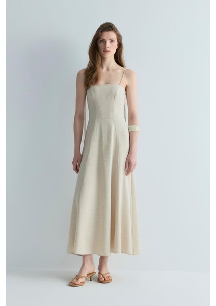 Natürel Melinda Askılı Keten Elbise fiyatları