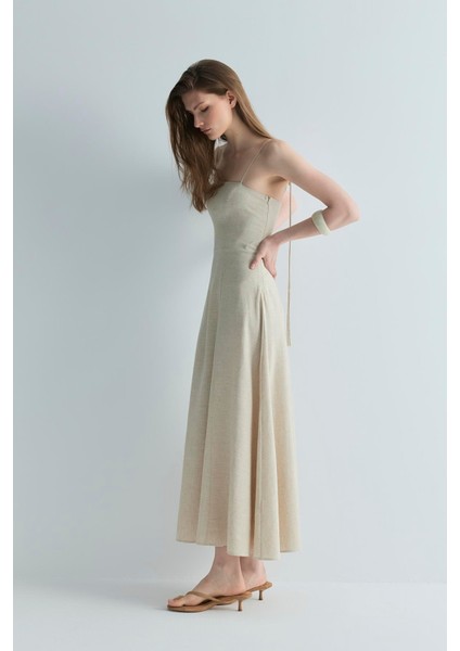 Natürel Melinda Askılı Keten Elbise modelleri