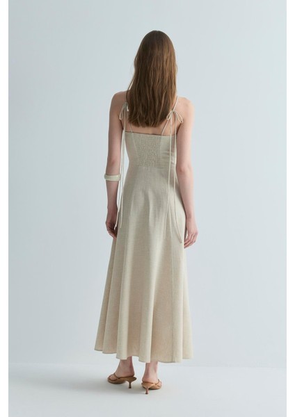 Natürel Melinda Askılı Keten Elbise fırsatları