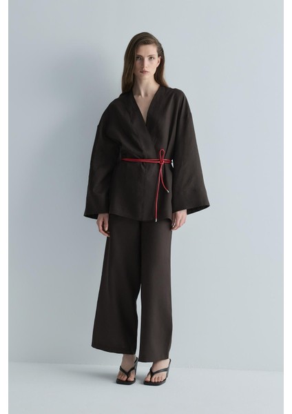Kahverengi %100 Keten Eleni Culotte Pantolon