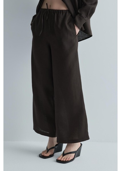 Kahverengi %100 Keten Eleni Culotte Pantolon