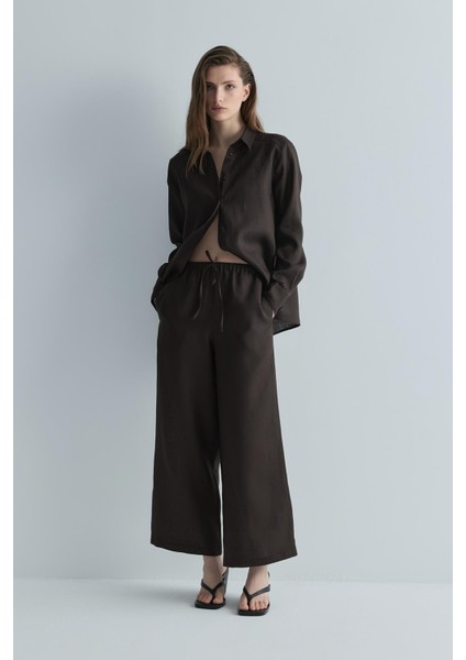 Kahverengi %100 Keten Eleni Culotte Pantolon