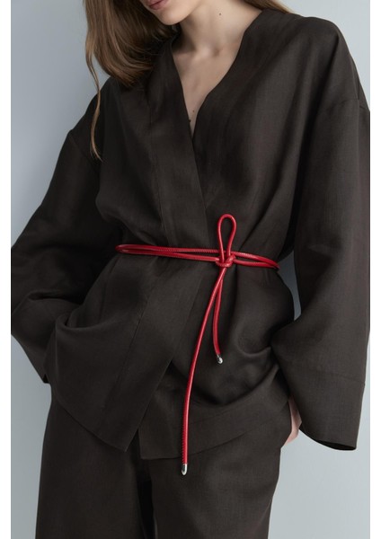 Kahverengi %100 Keten Eleni Kimono