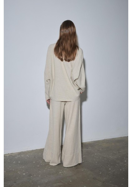 Natürel Ole Oversize Keten Bluz