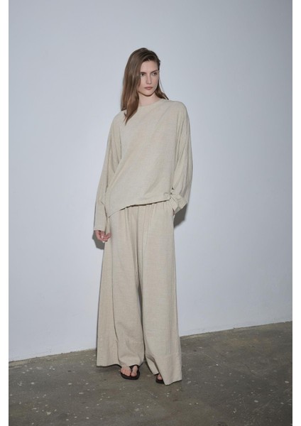 Natürel Ole Oversize Keten Bluz