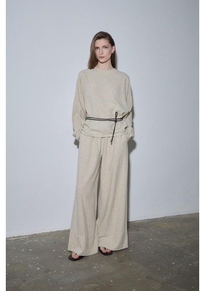 Natürel Ole Oversize Keten Bluz