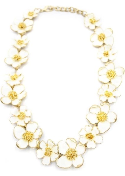 Mineli Çiçek Kolye - Krem