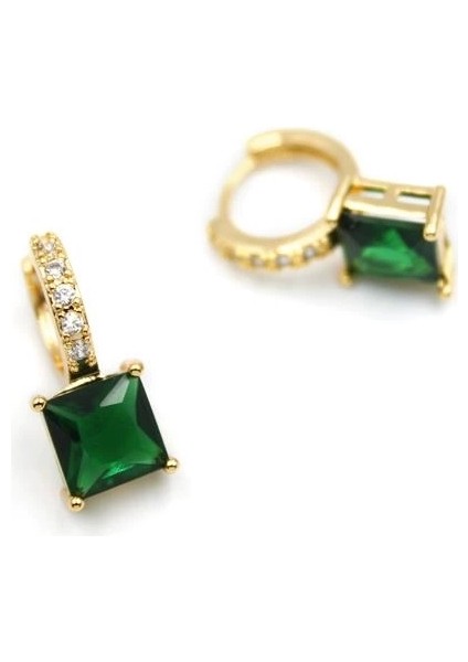 Kare Taşlı Küpe - Yeşil