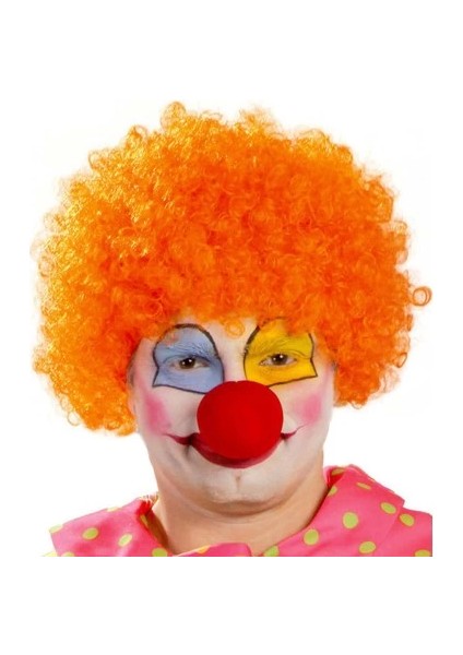 Turuncu Renk Kıvırcık Afro Palyaço Seti