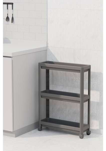 Tekerlekli 3 Katlı Çok Amaçlı Raf Ünitesi - Banyo Mutfak Düzenleyici Organizer Raf