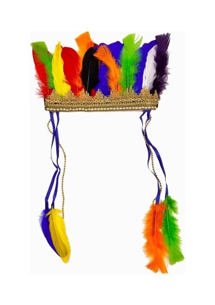 Rengarenk Tüylerle Işlenmiş Lastikli Kızılderili Başlığı