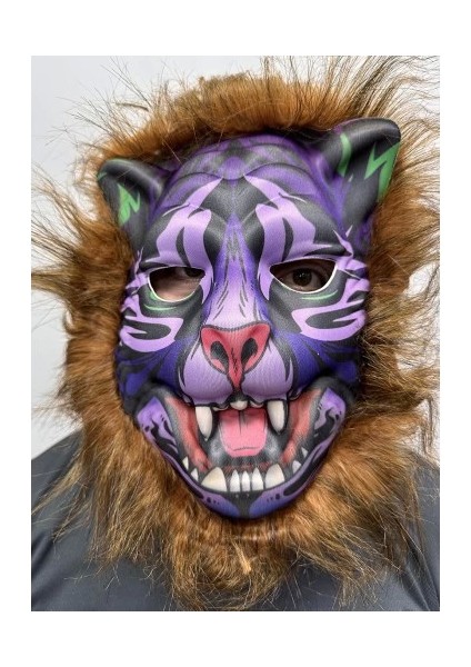 Kahverengi Saçlı Dişli Kurt Maskesi Mega Peluş 16 No