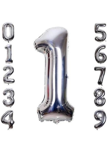 Gümüş Rengi Folyo Rakam Balon 1 Metre modelleri