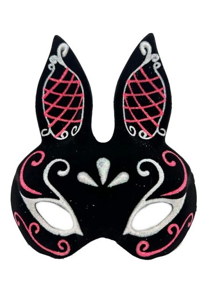 Siyah Süet Tavşan Maskesi Simli