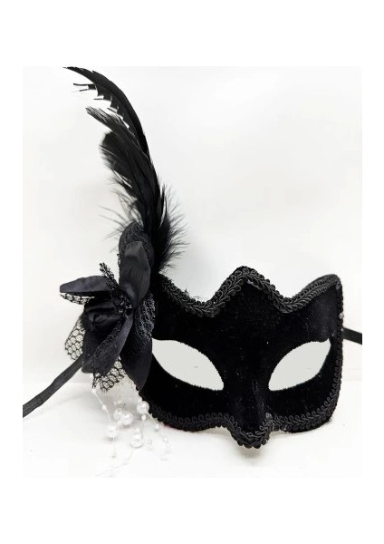 Siyah Süet Yandan Tüylü Incili Parti Maskesi fiyatları
