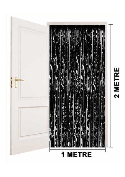 Siyah Ekstra Metalize Parlak Saçaklı Arka Fon Perde fırsatları