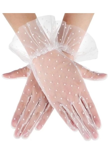 Kısa Boy Güpürlü Beyaz Puantiyeli Tül Eldiven indirimleri