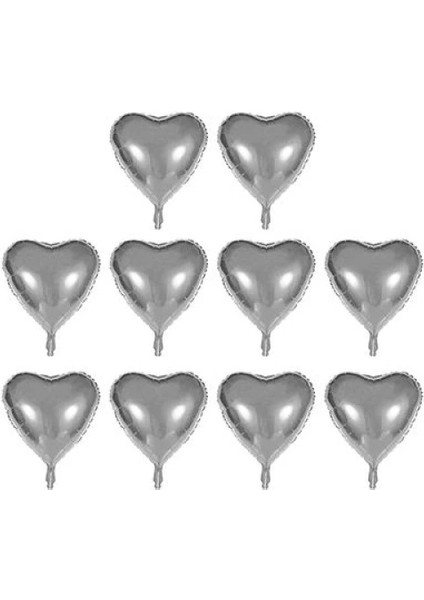 Kalp Şekilli Gümüş Renk Folyo Balon 45 cm 10 Adet