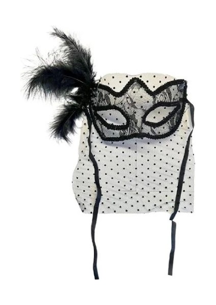 Siyah Puantiyeli Duvaklı Incili Parti Maskesi fiyatları