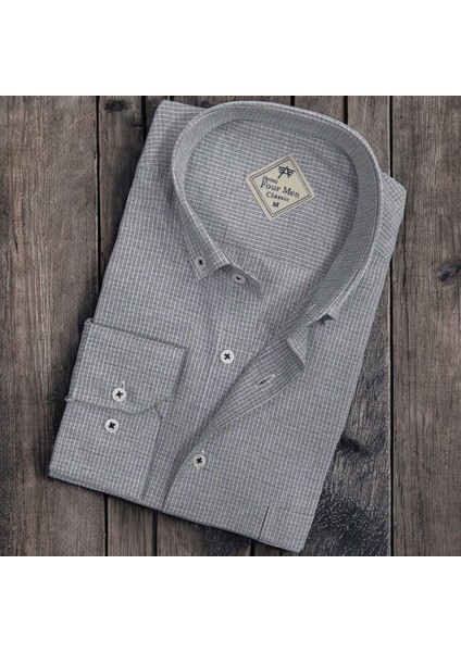 Linen Keten Hafif Kumaş Uzun Kollu Gri Erkek Gömlek (Regular Kalıp)