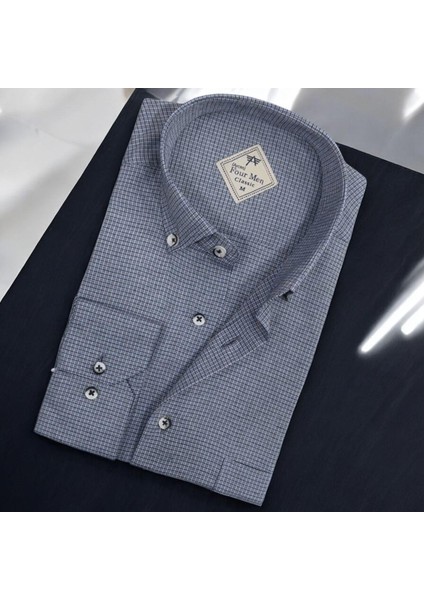 Linen Keten Hafif Kumaş Uzun Kollu Gri Erkek Gömlek (Regular Kalıp)