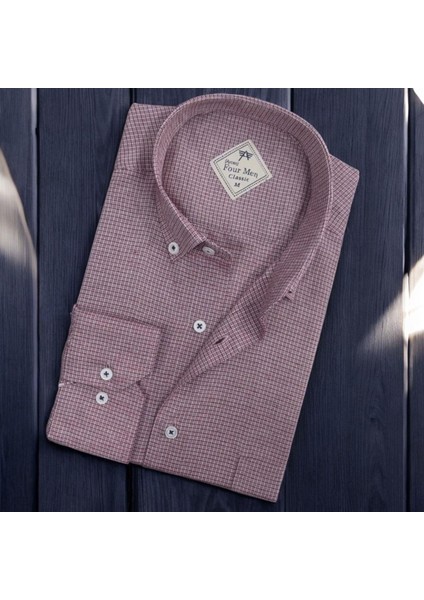 Linen Keten Hafif Kumaş Uzun Kollu Pembe Erkek Gömlek (Regular Kalıp)