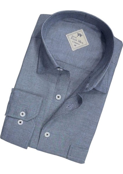 Linen Keten Klasik Indigo Uzun Kollu Erkek Gömlek (Regular Kalıp) fiyatları