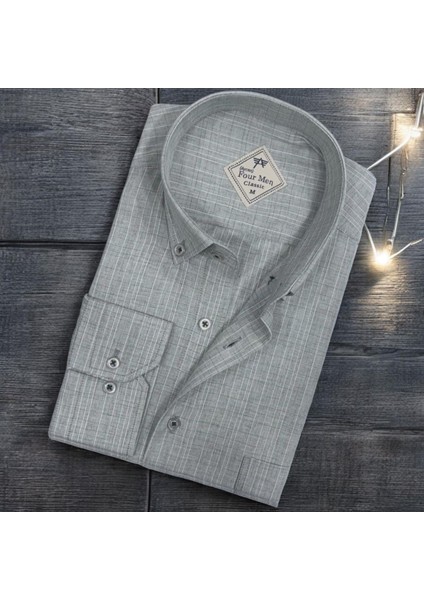 Linen Keten Hafif Kumaş Uzun Kollu Gri Erkek Gömlek (Regular Kalıp) modelleri