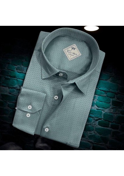 Linen Keten Klasik Uzun Kollu Petrol Yeşili Erkek Gömlek (Regular Kalıp)