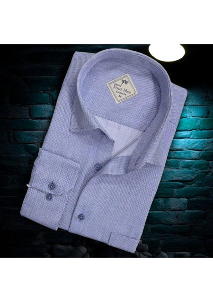 Linen Keten Klasik Uzun Kollu Pastel Mavi Erkek Gömlek (Regular Kalıp)