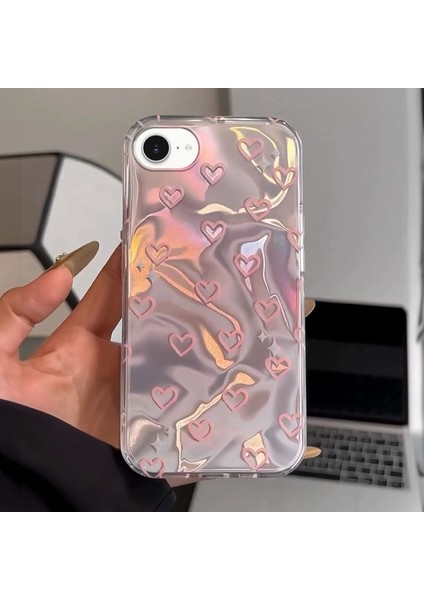 Apple iPhone 16E Uyumlu Kılıf Zebana Pink Heart Silikon Kılıf Pembe