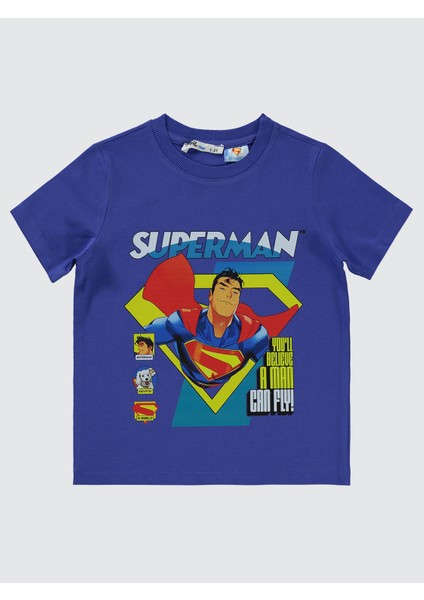 Süperman Erkek Çocuk Tişört 2-5 Yaş Saks Mavisi